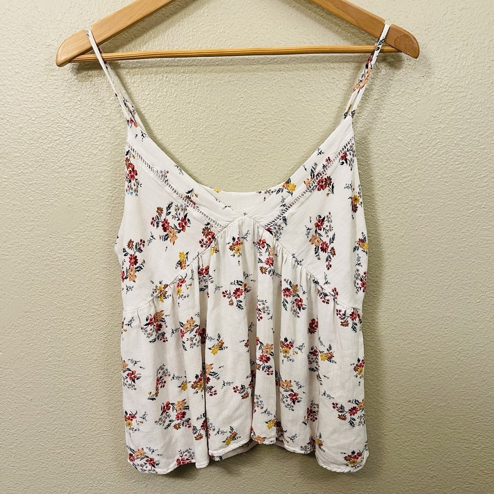 Becaal Floral Babydoll Strap Top Y2K Cottagecore Costal Cowgirl White Multi Sz L